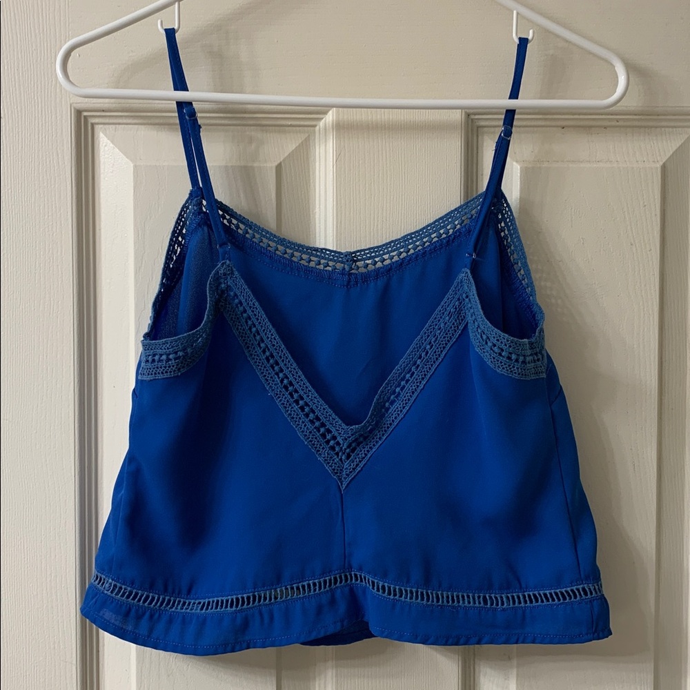 🌷3 for $25🌷Paper Crane, US S, Blue Lace Trim Crop Adjustable Strap Camisole Top - Picture 3 of 7